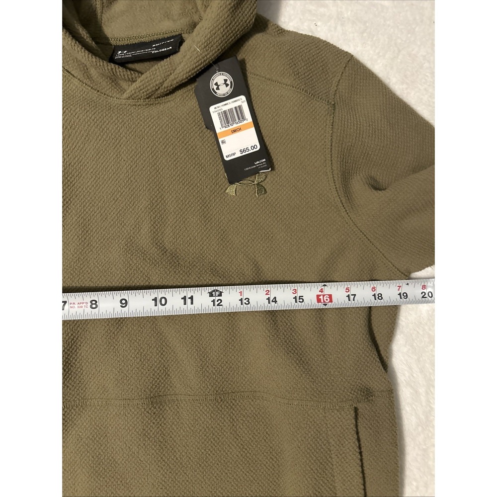 Under Armour Hoodie Mens Small Olive Thermal Fleece Waffle Long Sleeve Loose - Picture 5 of 7